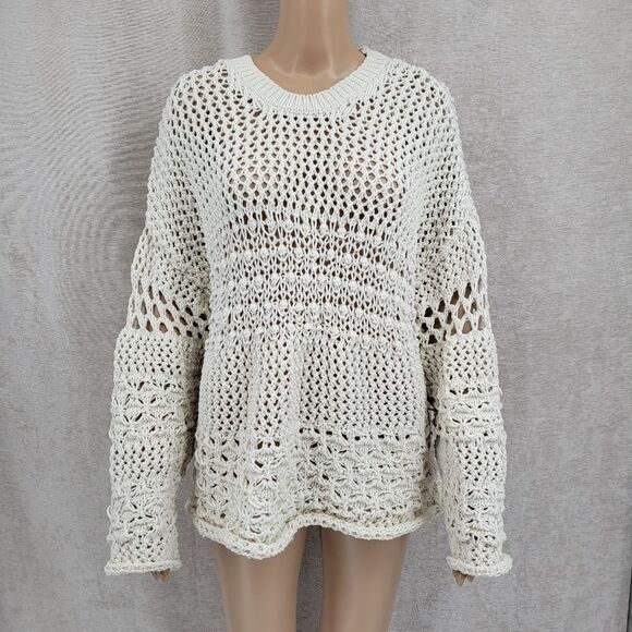Zara The Bucket List Cream Loose Knot Boxy Sweater Women's Size Medium - Picture 2 of 9